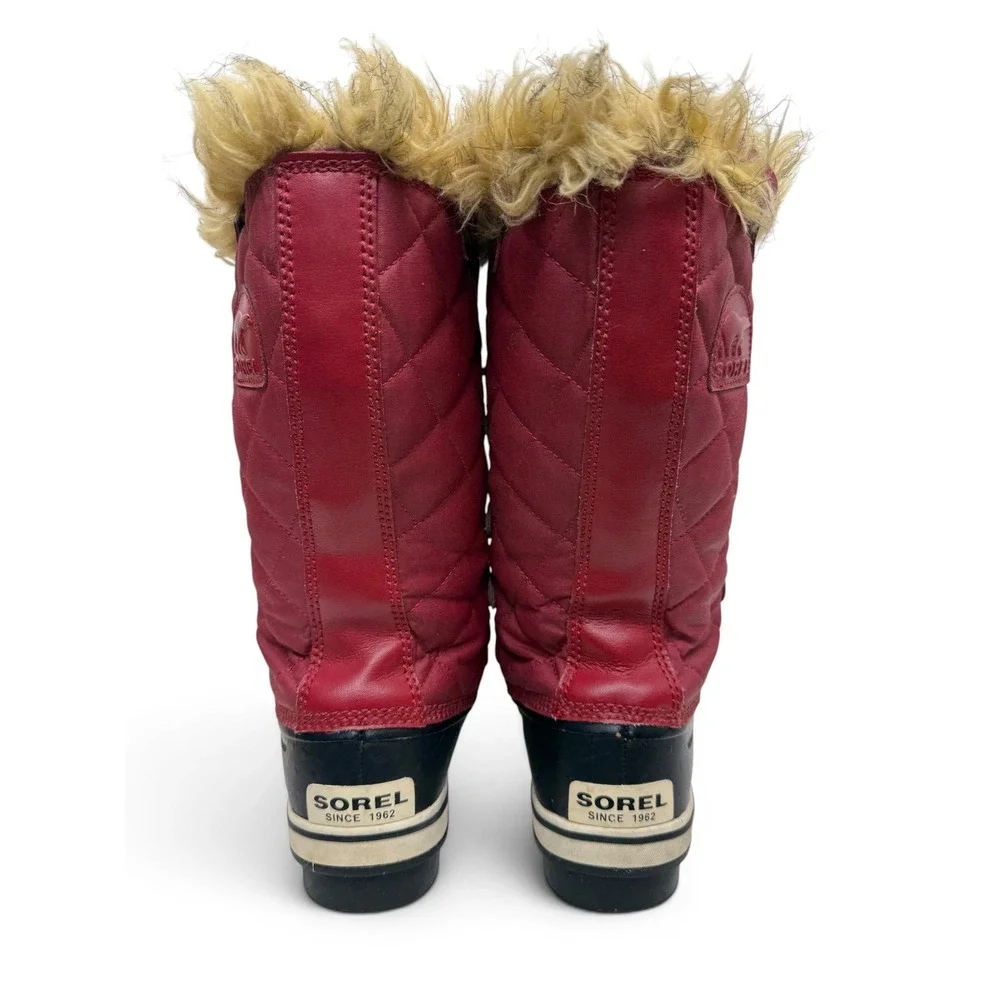 Sorel Tofino Red‎ Quilted Waterproof Winter Boots Mens 10.5 Tall Faux Fur Trim